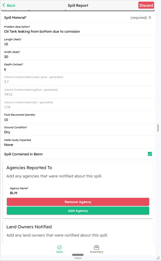 Mobile spill report