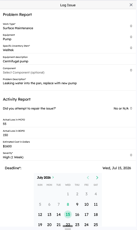 Work order on the mobile field app