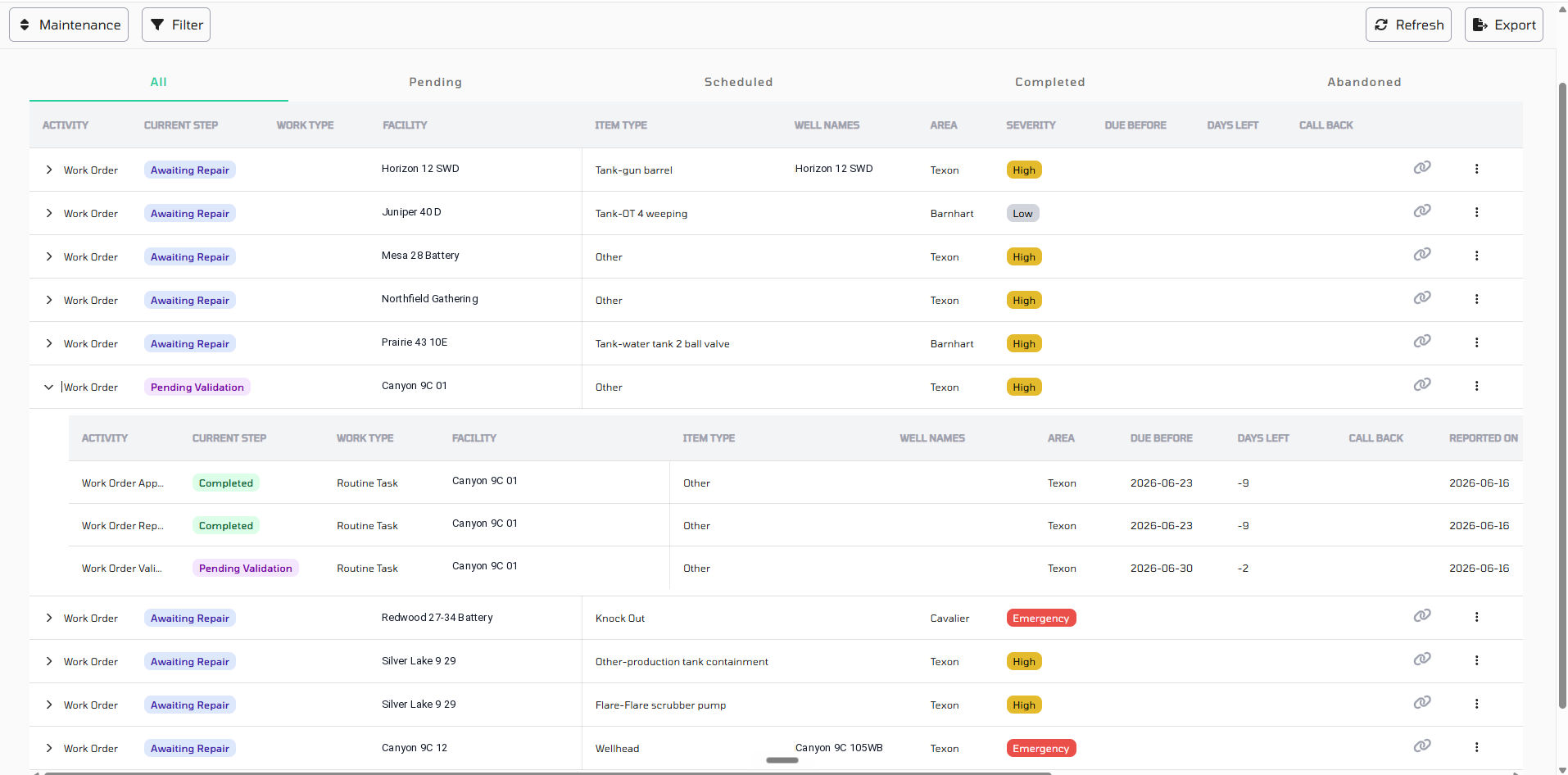 Energy Overwatch work order dashboard